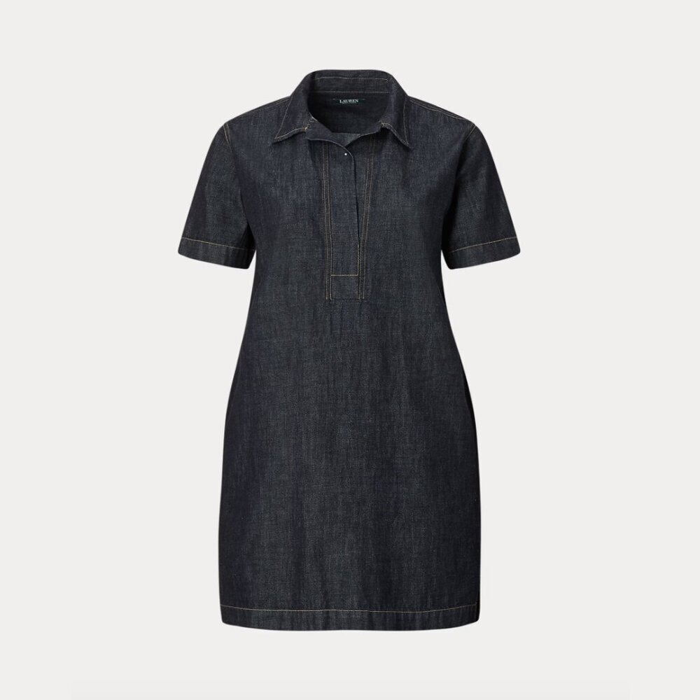 NWT Lauren Ralph Lauren Black Label Denim Shift Shirt Dress in Indigo Blue, XXL - Picture 2 of 12